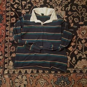 green, blue, yellow, and white collared long sleeve shirt, size medium